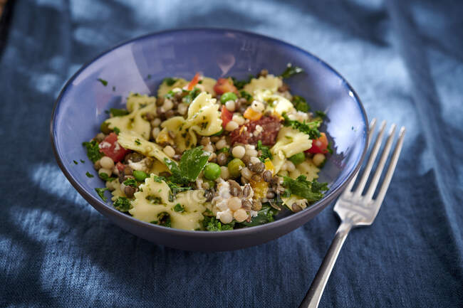Pasta salad with lentils and goat's cheese — Stock Photo