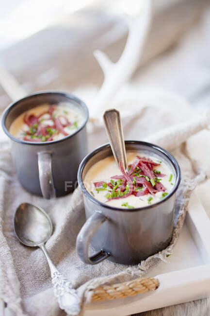 Zuppa di renne affumicate in due tazze — Foto stock