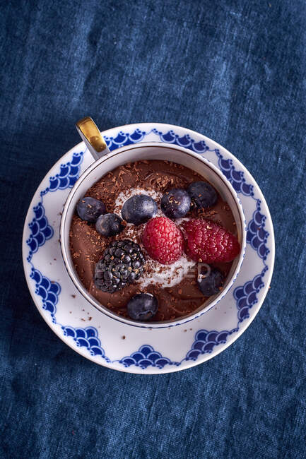 Chocolate cream with berries — Fotografia de Stock