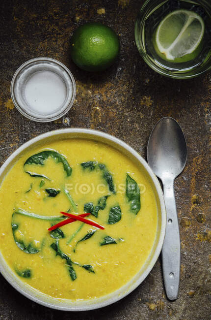 Soupe thaïlandaise dans un bol blanc — Photo de stock