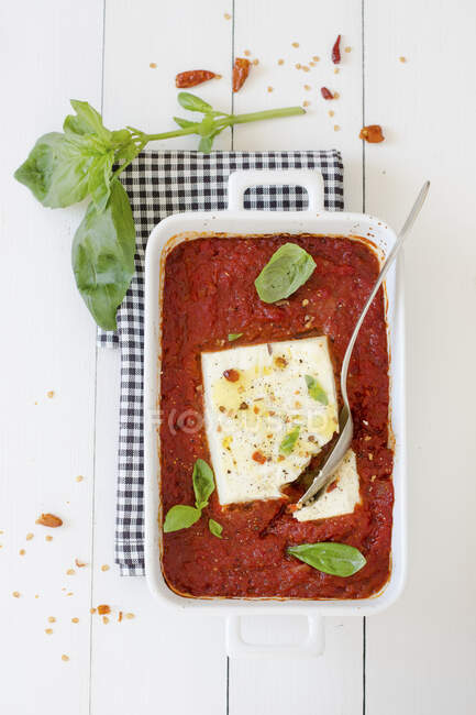 Delicious homemade food with tomato and basil and parmesan cheese, top view — Stock Photo