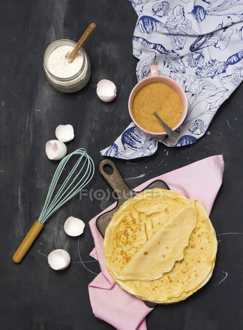 Classic crepes with ingredients — Stock Photo