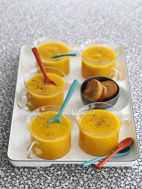 Soupe épicée aux carottes et aux pommes — Photo de stock