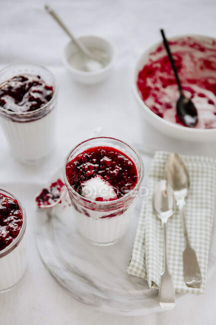 Panna cotta with coconut milk and wild berries — Stock Photo
