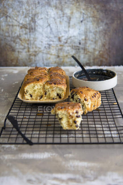 Close-up shot of delicious Chocolate chips scones — Stock Photo