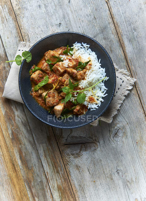 Caril de frango com arroz Ásia — Fotografia de Stock