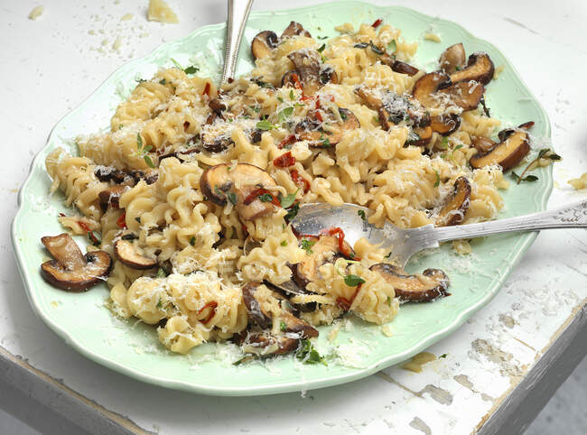 Pannocchie pasta with mushroom — Stock Photo
