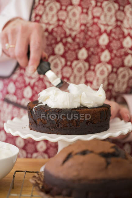 Декорація і закінчення дияволів харчовий торт — стокове фото