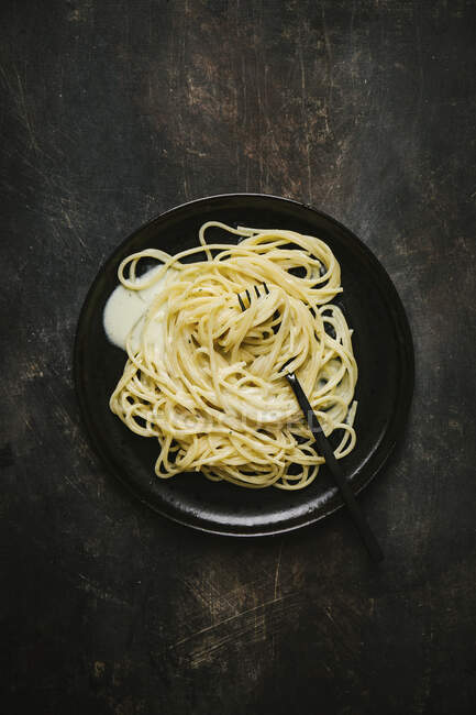 Espaguetis con salsa de alfredo - foto de stock
