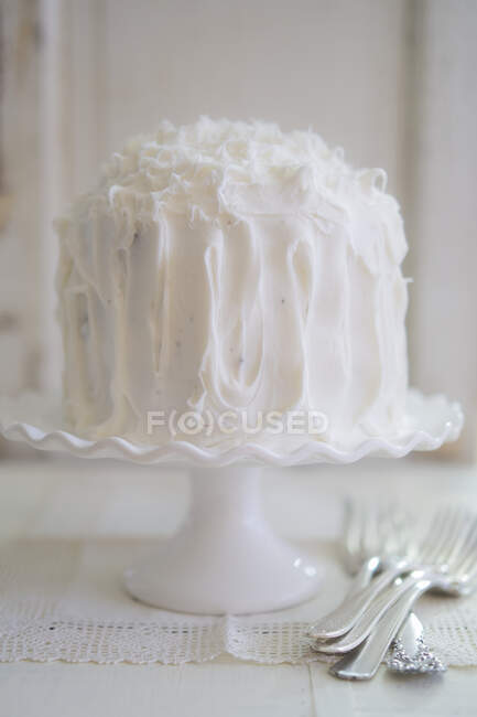 Devils Food Cake with cutlery — Stock Photo
