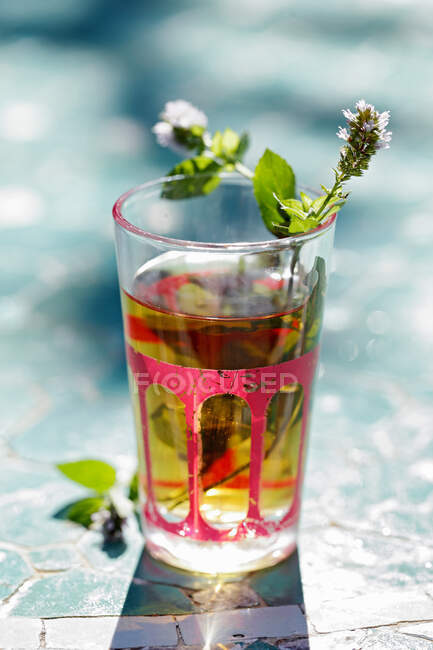 Refreshing summer drink with fresh mint and ice cubes — Stock Photo