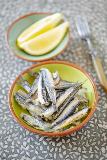 Tapas: baked anchovies (Spain) — Stock Photo
