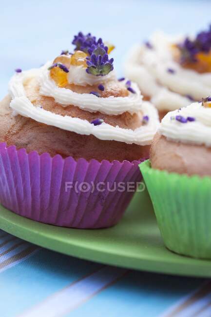 Cupcake alla lavanda primo piano shot — Foto stock