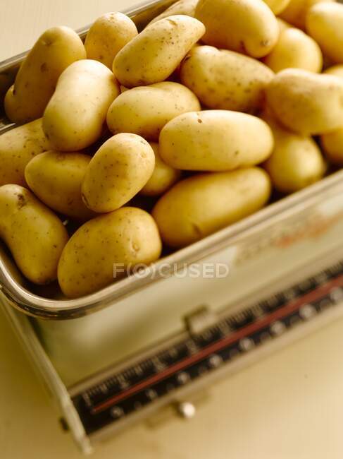 Batatas em uma escala de cozinha — Fotografia de Stock