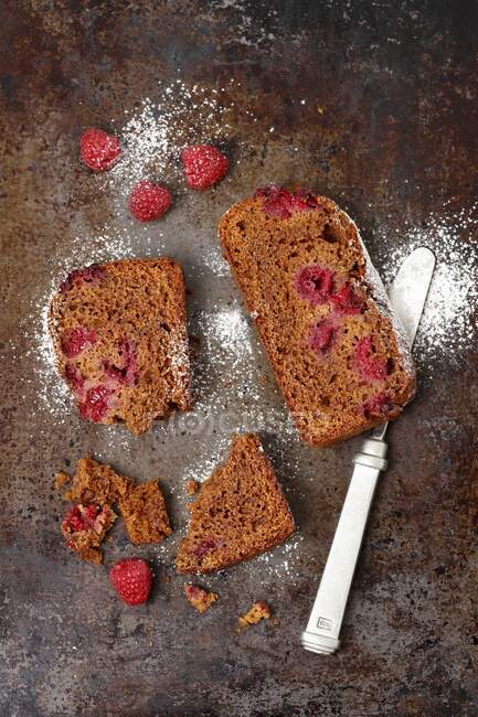 Gingerbread cake with raspberries — Stock Photo