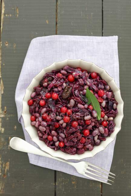 Braised red cabbage with soya and cranberries — Stock Photo