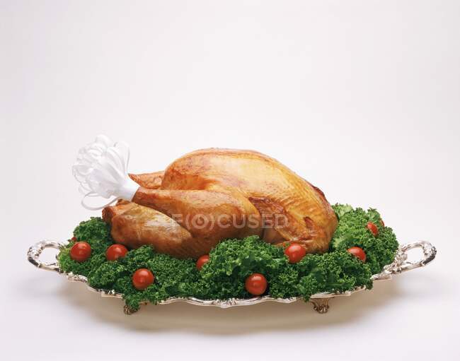 Thanksgiving Turkey on Serving Tray on White — Stock Photo