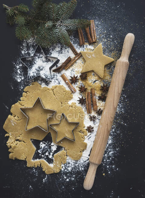 Baking ingredients for Christmas holiday traditional gingerbread cookies — Stock Photo