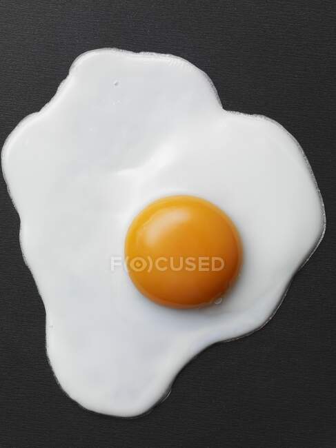 Fried egg on black background, close up — Stock Photo