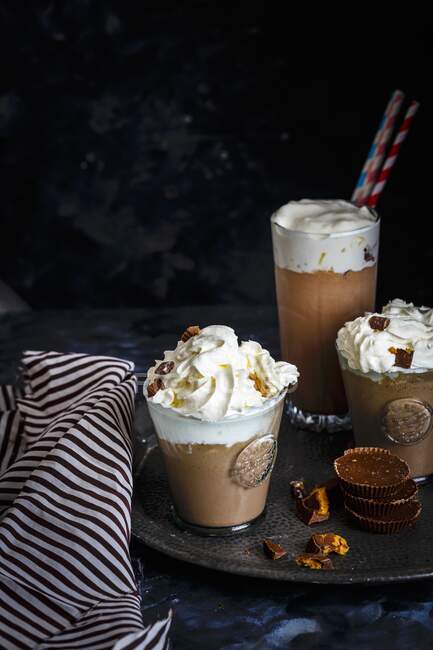 Peanut buttercup milkshake with whipped cream — Stock Photo