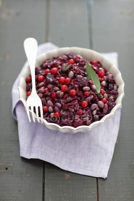 Repolho roxo refogado com soja e cranberries (vegetariano) — Fotografia de Stock