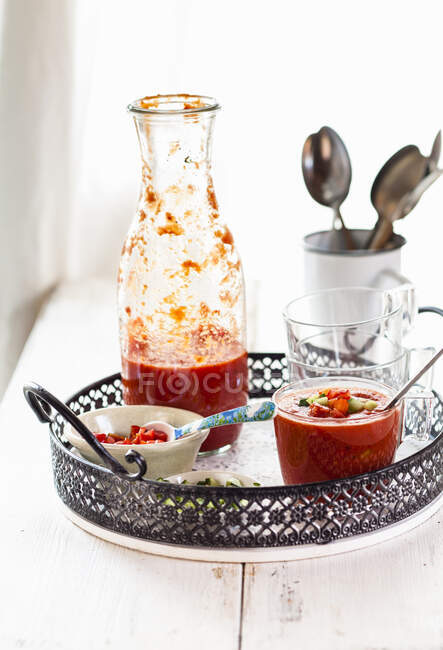 Gazpacho with tomatoes and peppers — Stock Photo