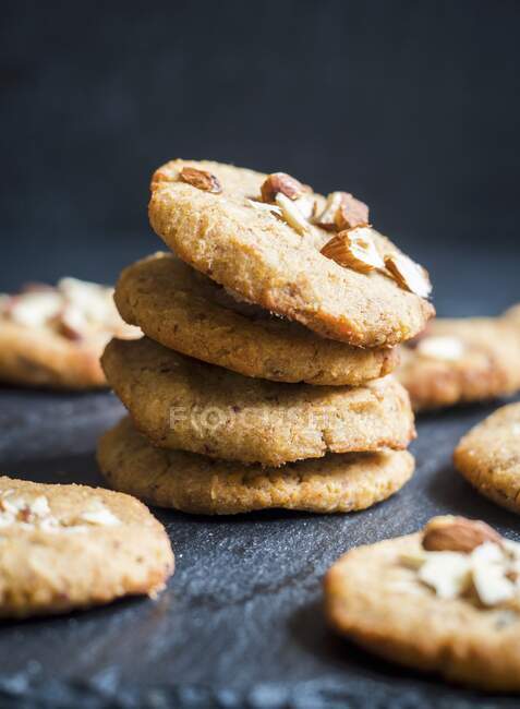 Homemade almond cookies in stack, close up shot — Stock Photo