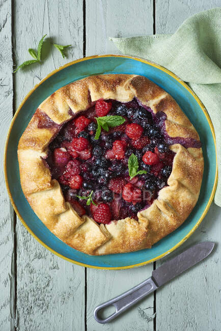 Крупный план вкусного ягодного пирога ручной формы — стоковое фото