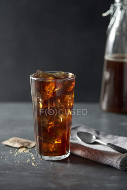 Iced coffee served in a glass — Stock Photo