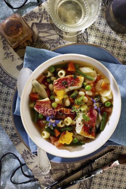 Весенний минестронский суп с кефалем — стоковое фото