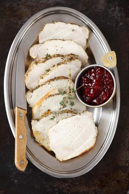 Baked pork loin with cranberry jam — Stock Photo