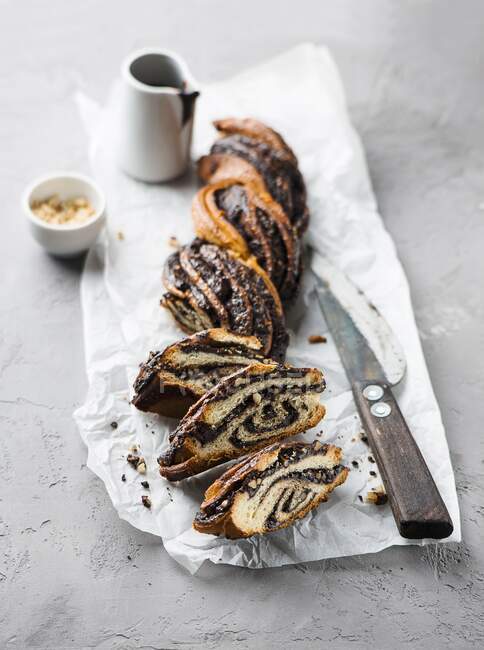 Bread plait with chocolate filling — Stock Photo