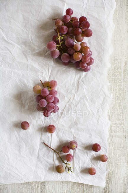Uvas rojas en la superficie de papel - foto de stock