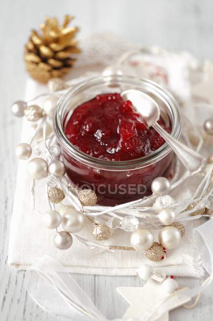 Cranberries jam for Christmas — Stock Photo