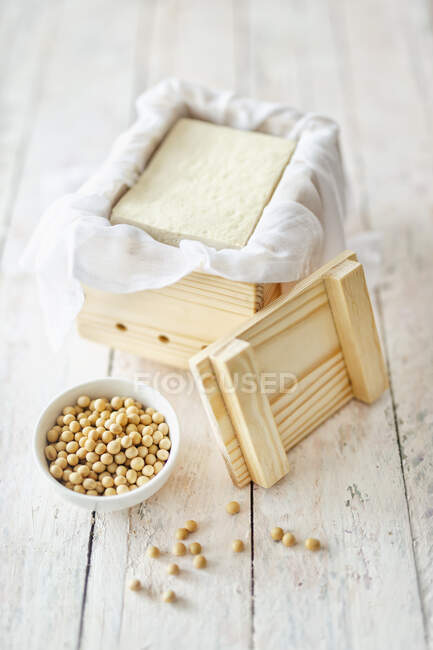 Tofu casero con soja seca - foto de stock