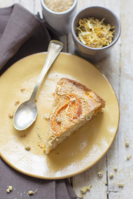Apricot Cake with spoon — Stock Photo