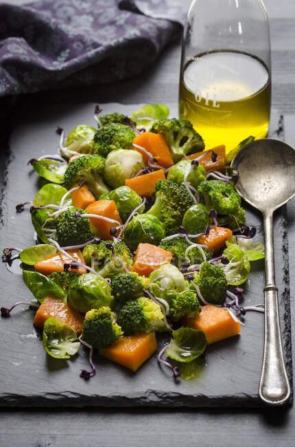 Broccoli and brussels sprouts with pumpkin — Stock Photo