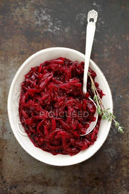 Close-up shot of delicious Grated beetroot salad — Stock Photo