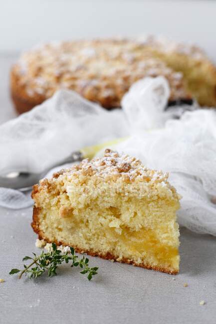 A slice of Lemon coffee cake filled with lemon curd — Stock Photo