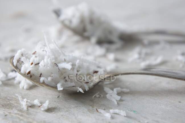 Coconut chips on a spoon — Stock Photo