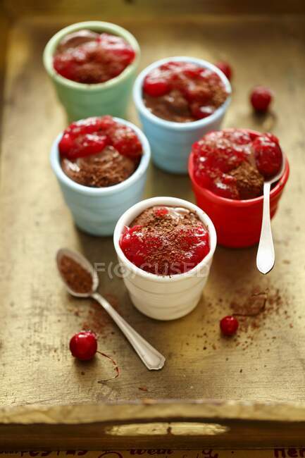 Chocolate mousse with cranberries — Stock Photo