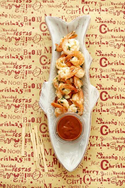 Shrimp with mole sauce — Stock Photo