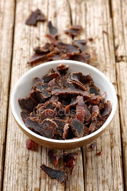 South African ostrich biltong, dried meat — Stock Photo