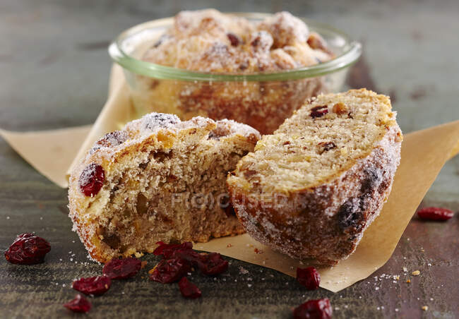 Mini cranberry stollen, baked in glasses, for Christmas — Stock Photo