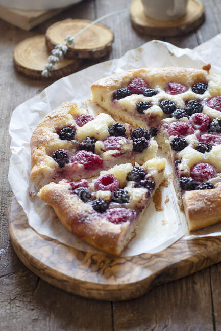 Blackberries and Raspberries Brioche Galette pie — Stock Photo