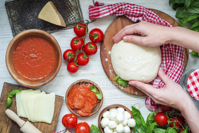 Pizza in the making, closeup — Stock Photo
