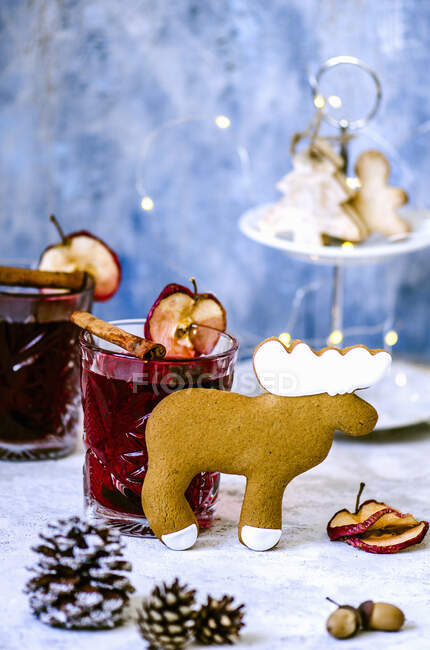 Mulled wine and elk-shaped gingerbread — Foto stock
