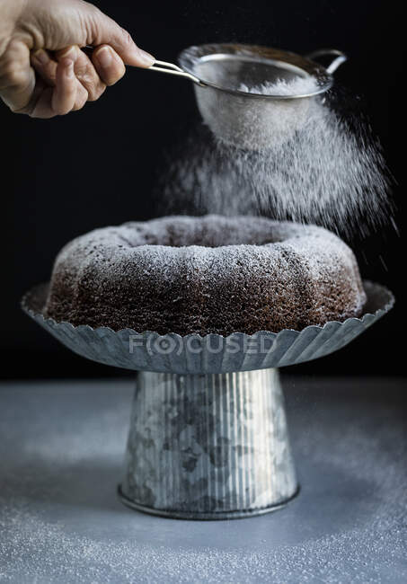 Bundt cake with icing sugar — Stock Photo