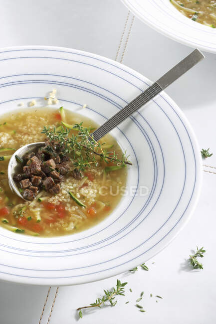 Sopa con quinua, calabacín y pimientos - foto de stock