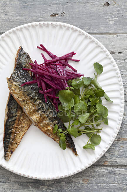 Smoked mackerel with a salad — Stock Photo